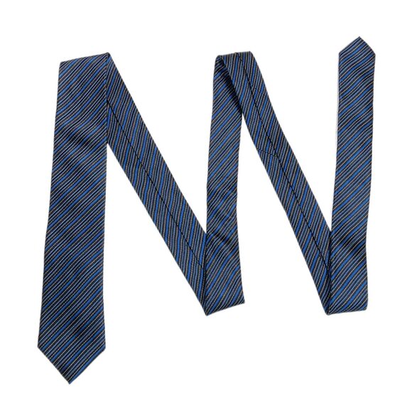 KYOTO SILK STRIPE TIE B– MANABOUTTOWN(マンアバウトタウン) The Suit Aoyama Silk Tie Men’s 60.5” Blue Stripe Japanese Designer Skinny New